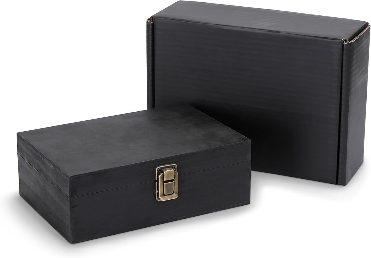 Makerflo Natural Pine Wood Cigar Box, Hinged Back & Front Clasp, Black Felt Lined, 8.5" x 8" x 2.4", Ideal for Craft - (Laser Engraving, Epoxy, UV DTF, and Vinyl)